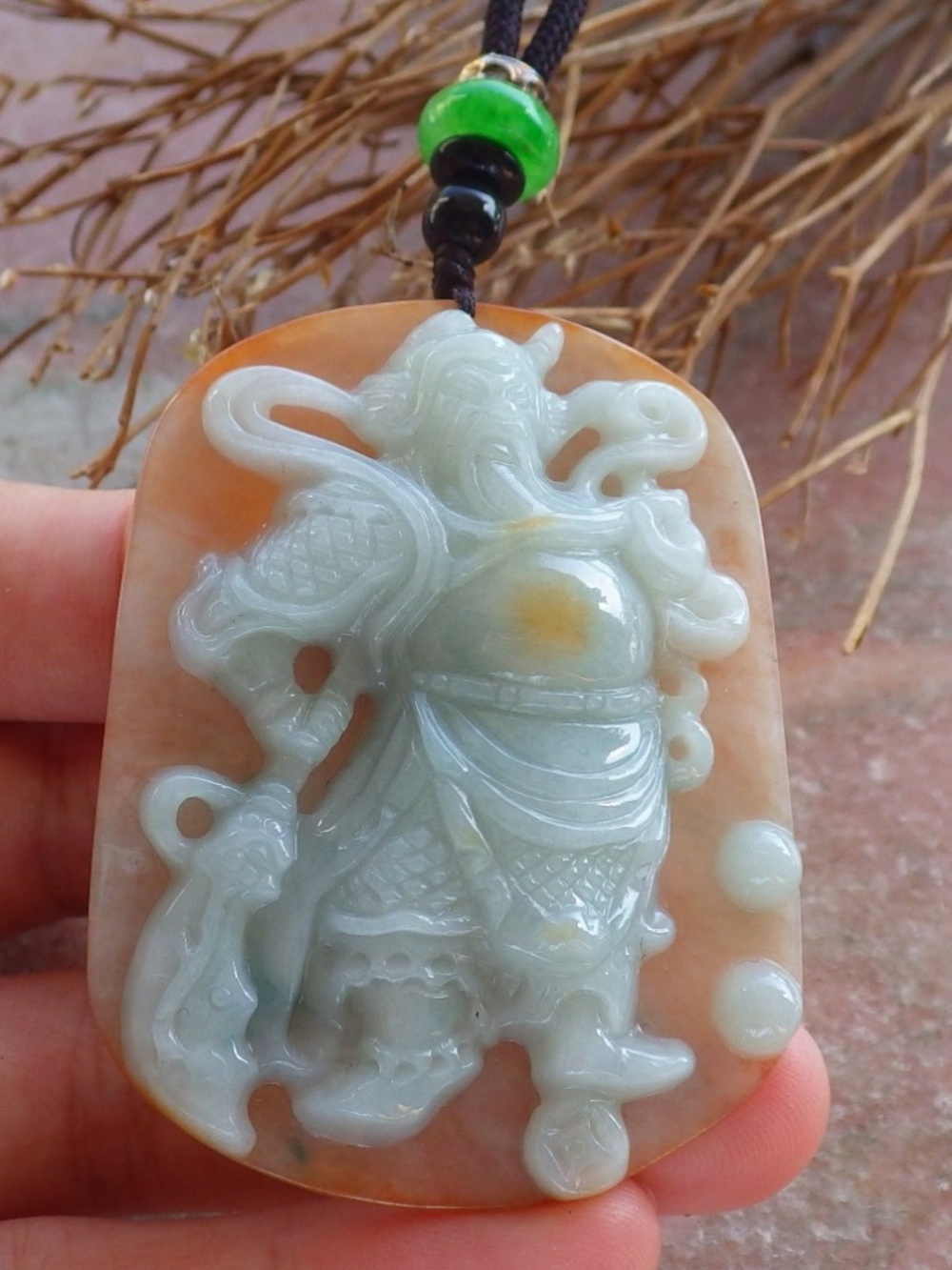 Certified Natural A Jade jadeite Fight God Guan Gong Guangyu Pendant Necklace